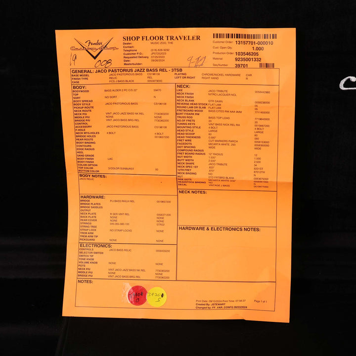 Fender Custom Shop Jaco Pastorius Jazz Bass Relic 3-Tone Sunburst