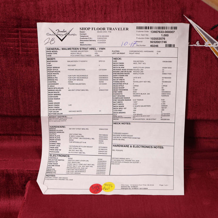 Fender Custom Shop Yngwie Malmsteen Signature Stratocaster Neo Relic Vintage White Music Zoo Exclusive
