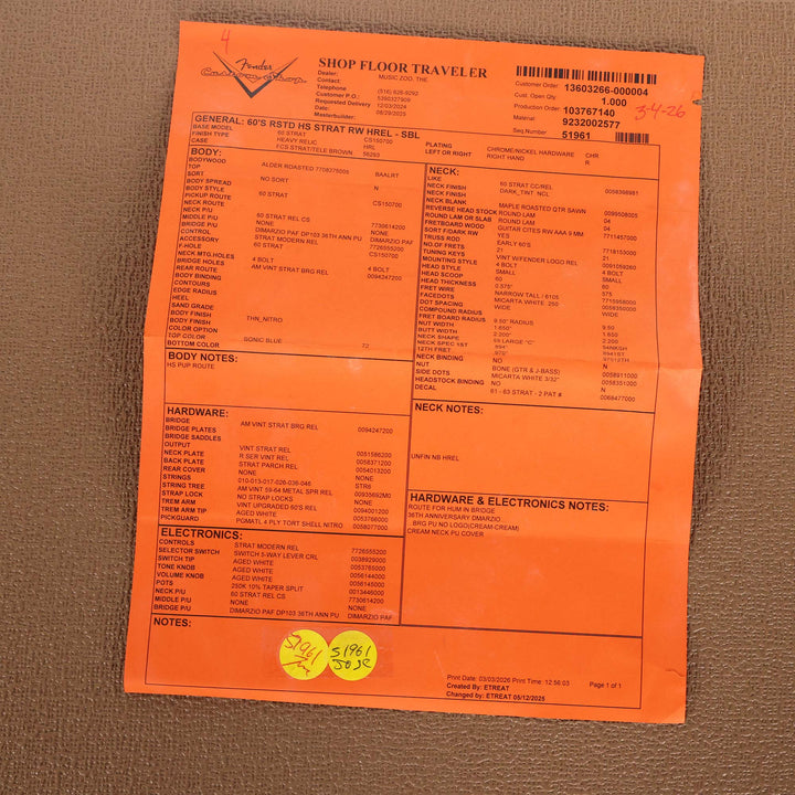 Fender Custom Shop '60s Roasted HS Stratocaster Heavy Relic Sonic Blue