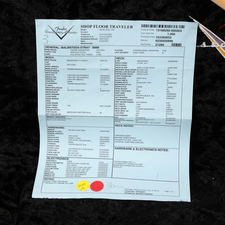 Fender Custom Shop Yngwie Malmsteen Signature Stratocaster NOS Burgundy Mist Metallic