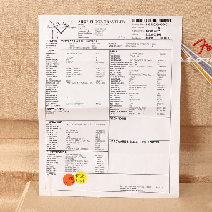 Fender Custom Shop 1963 Hardtail Stratocaster Relic Sweat Pea Green