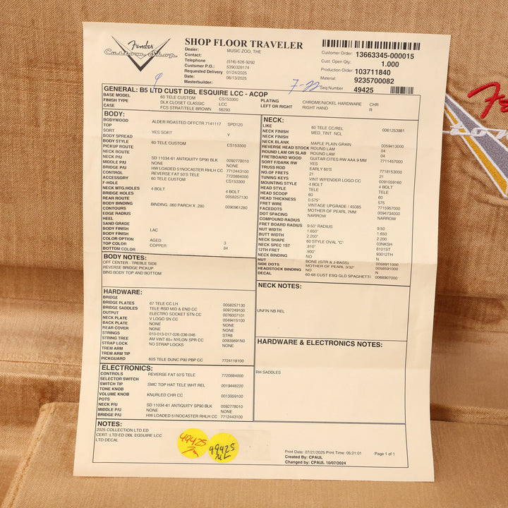 Fender Custom Shop Limited Edition Custom Double Esquire Aged Copper