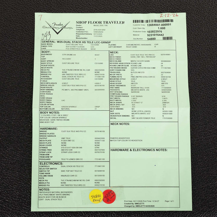 Fender Custom Shop Dual Stack HS Telecaster Green Sparkle Closet Classic