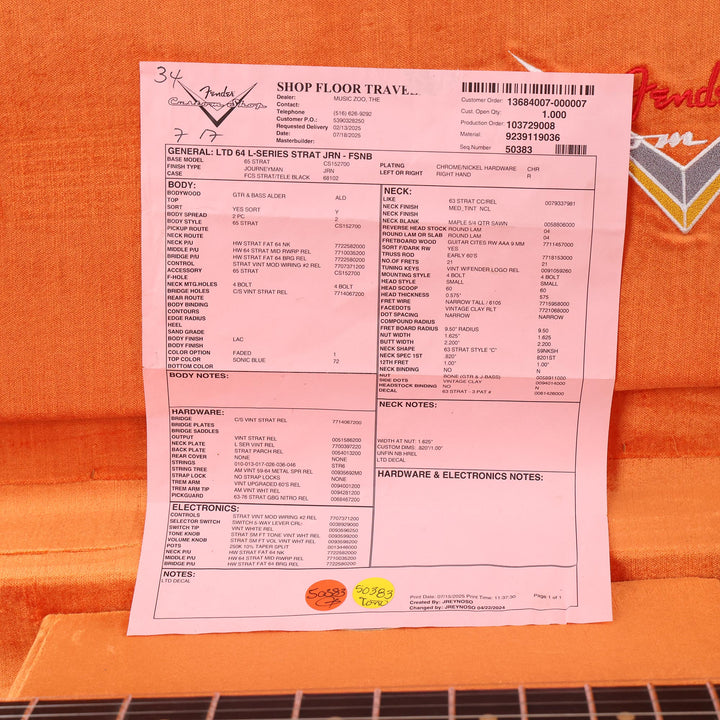 Fender Custom Shop Limited Edition '64 L-Series Stratocaster Journeyman Relic Faded Sonic Blue