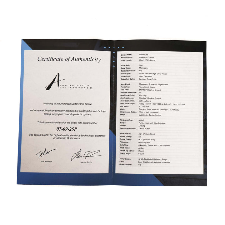 Tom Anderson Wolfhound Guitar Goldtop