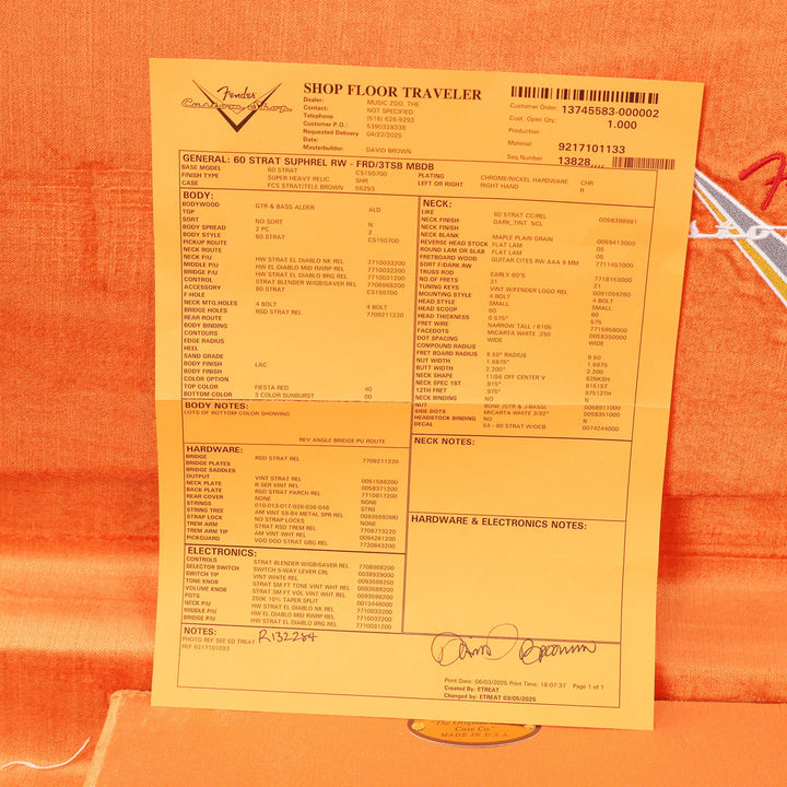 Fender Custom Shop 1960 Stratocaster Super Heavy Relic Fiesta Red over Sunburst Masterbuilt David Brown