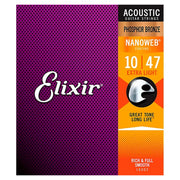 Elixir Phosphor Bronze Acoustic Guitar Strings Nanoweb Coating 10-46