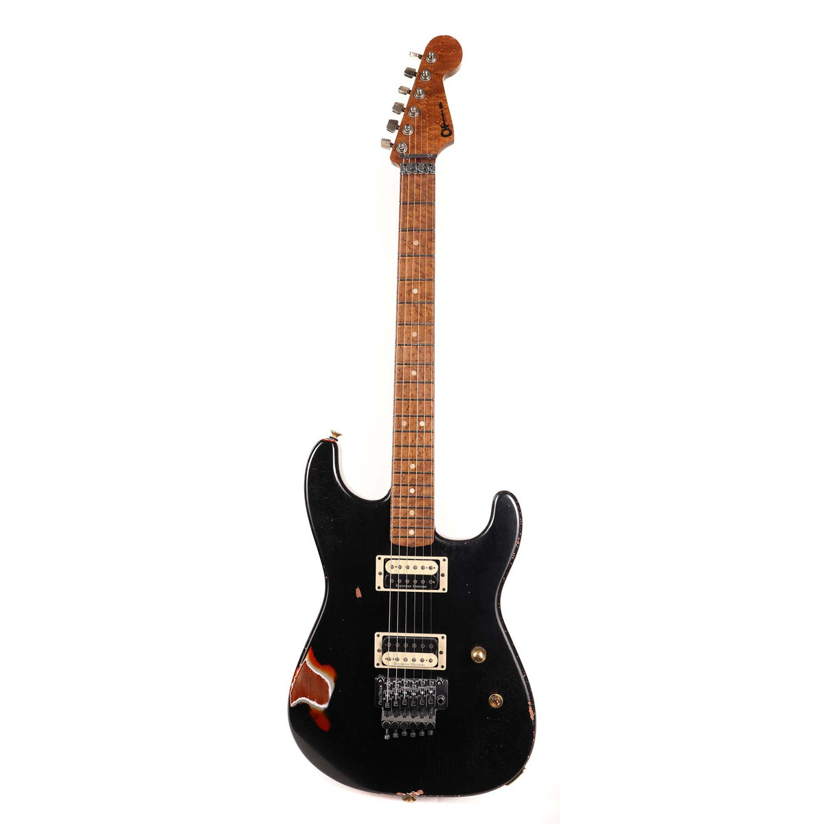 Charvel Custom Shop San Dimas Nitro Aged Roasted Mahogany Black over Tennessee Orange — 2