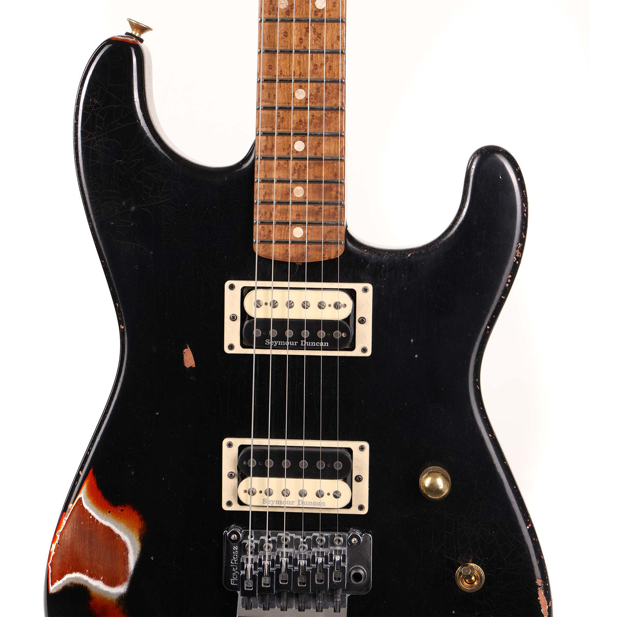Charvel Custom Shop San Dimas Nitro Aged Roasted Mahogany Black over Tennessee Orange — 4