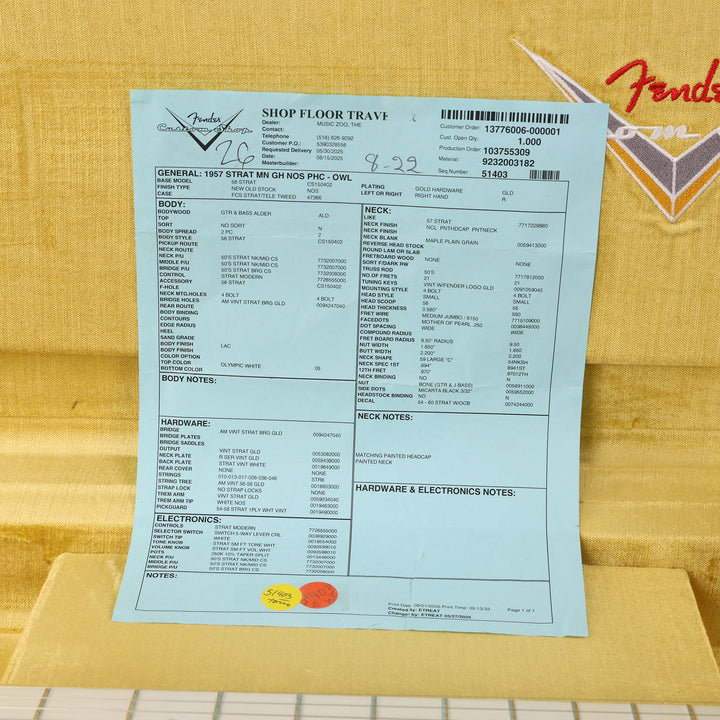 Fender Custom Shop 1957 Stratocaster NOS Olympic White with Matching Neck