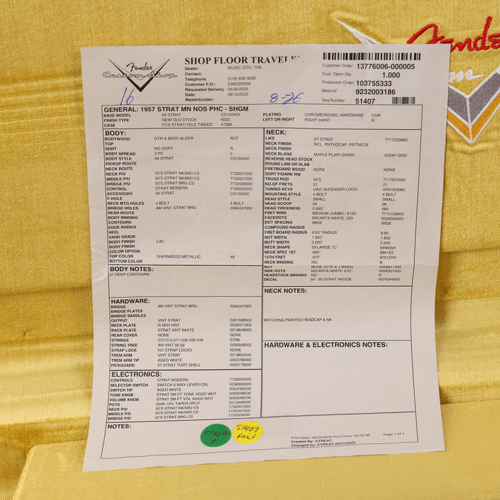 Fender Custom Shop 1957 Stratocaster NOS Sherwood Green Metallic with Matching Neck