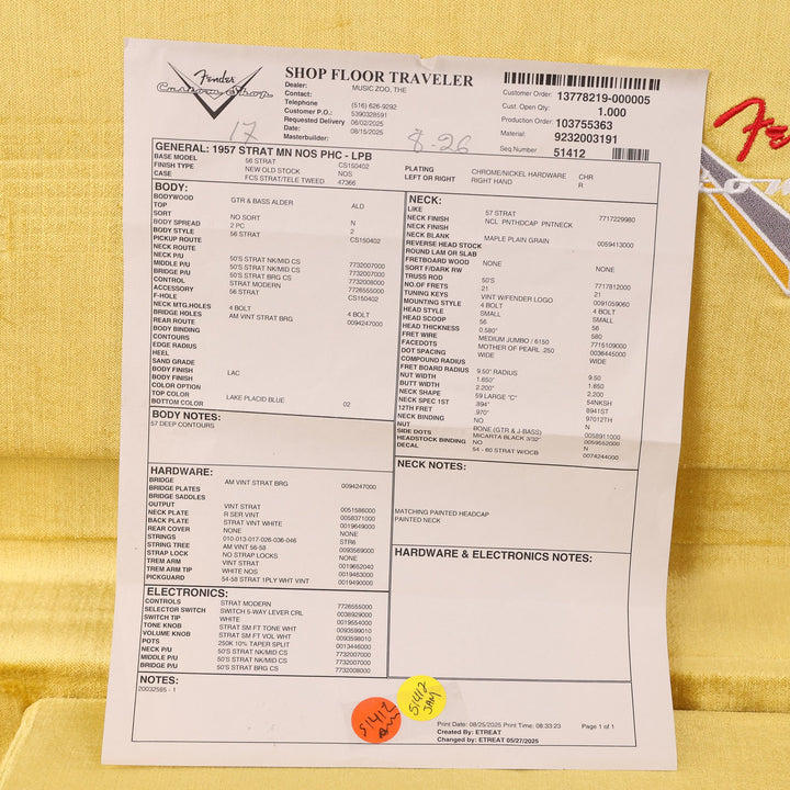 Fender Custom Shop 1957 Stratocaster NOS Lake Placid Blue with Matching Neck