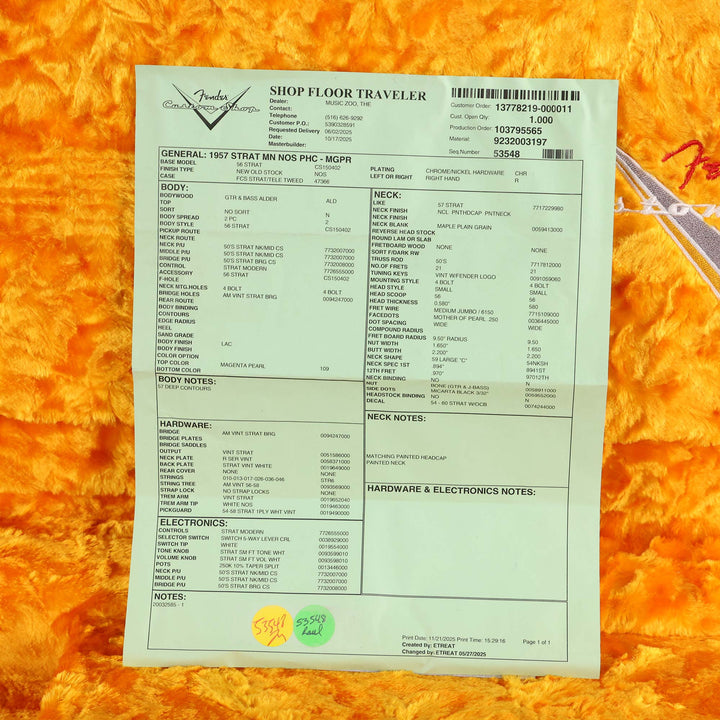 Fender Custom Shop 1957 Stratocaster NOS Magenta Pearl with Matching Neck