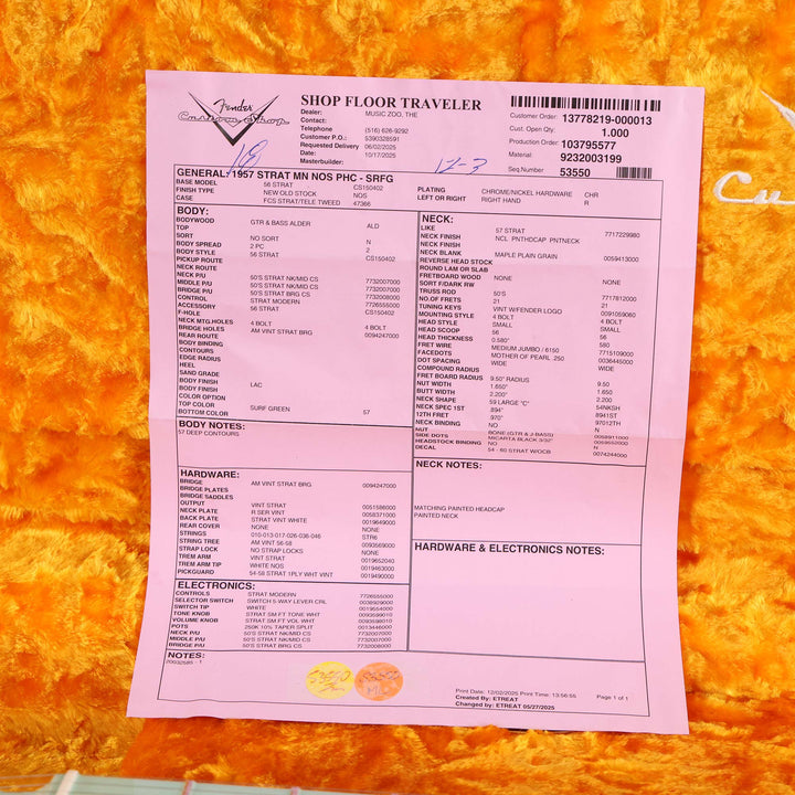 Fender Custom Shop 1957 Stratocaster NOS Surf Green with Matching Neck