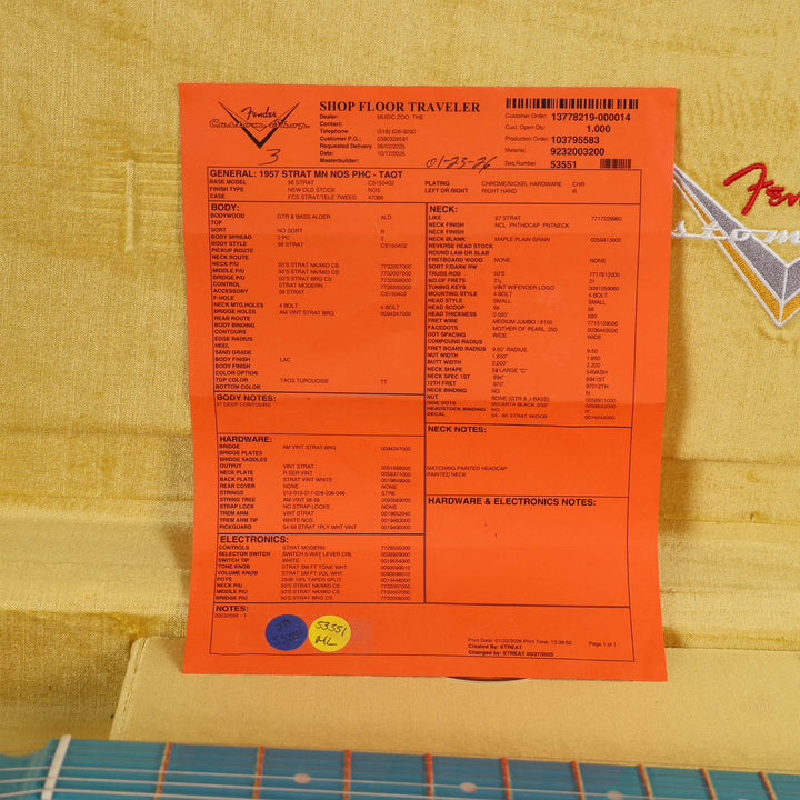 Fender Custom Shop 1957 Stratocaster NOS Taos Turquoise with Matching Neck