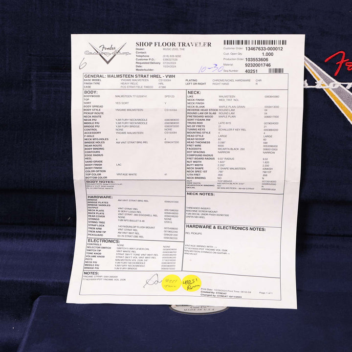 Fender Custom Shop Yngwie Malmsteen Signature Stratocaster Neo Relic Vintage White Music Zoo Exclusive