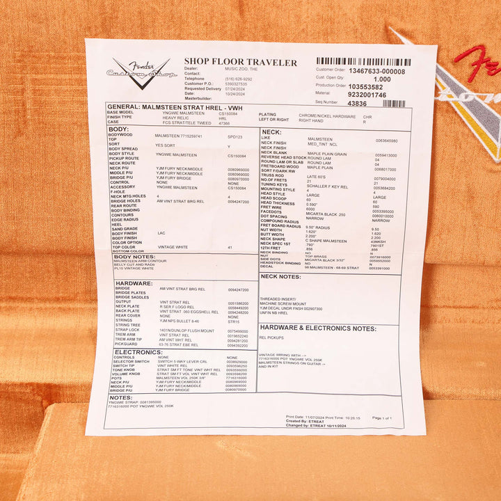 Fender Custom Shop Yngwie Malmsteen Signature Stratocaster Neo Relic Vintage White Music Zoo Exclusive