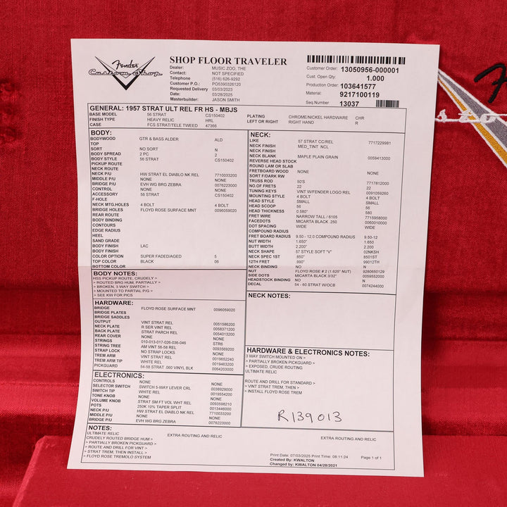 Fender Custom Shop 1957 HS Stratocaster Masterbuilt Jason Smith Music Zoo Hacksaw Relic