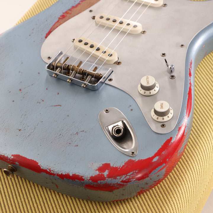 Fender Custom Shop '55 Roasted Ash Stratocaster Ice Blue Metallic over Hot Rod Red Masterbuilt Greg Fessler