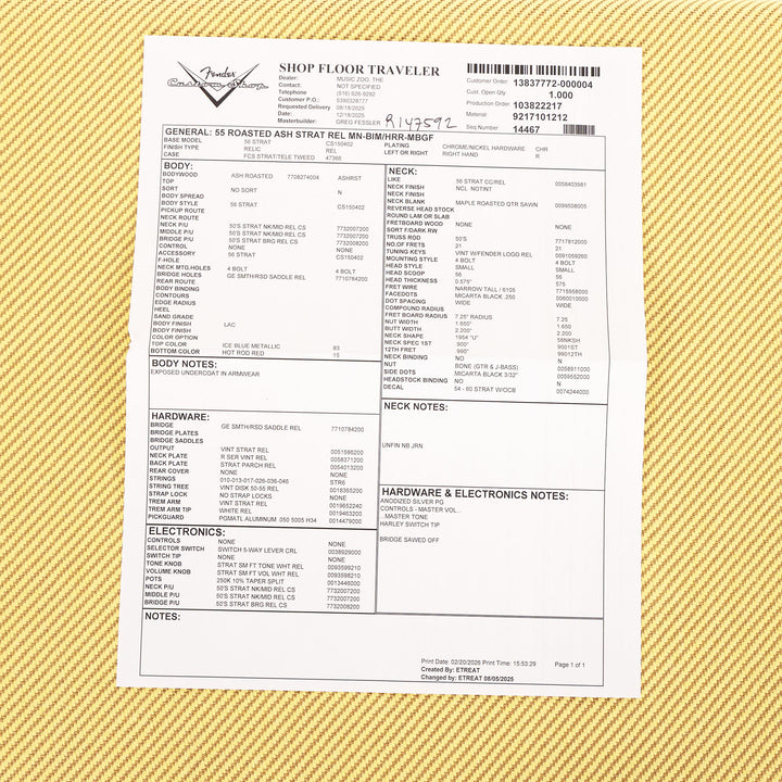 Fender Custom Shop '55 Roasted Ash Stratocaster Ice Blue Metallic over Hot Rod Red Masterbuilt Greg Fessler