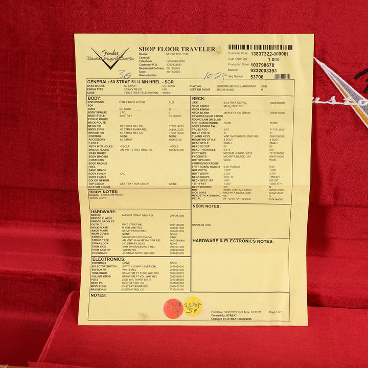 Fender Custom Shop NoNeck Stratocaster Heavy Relic Sonic Gray Music Zoo Exclusive