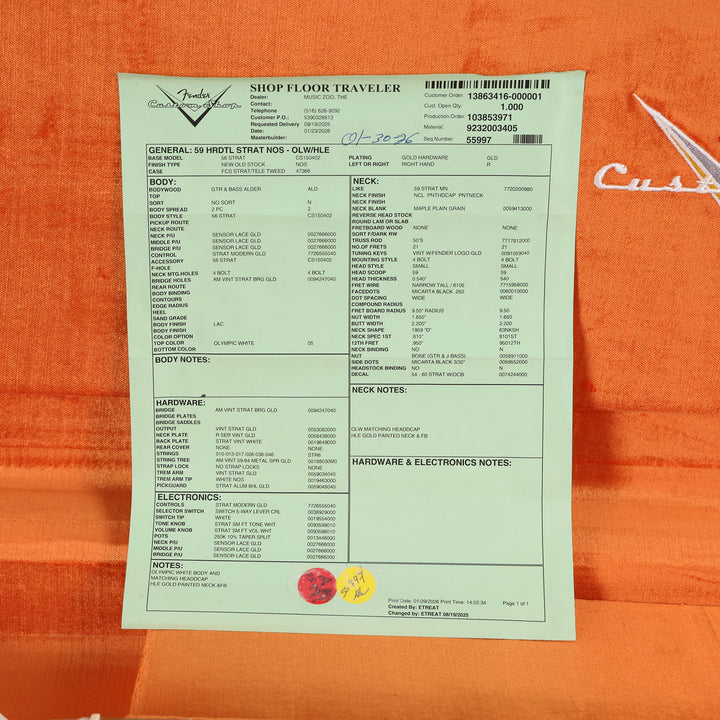 Fender Custom Shop 1959 Stratocaster Olympic White and HLE Gold