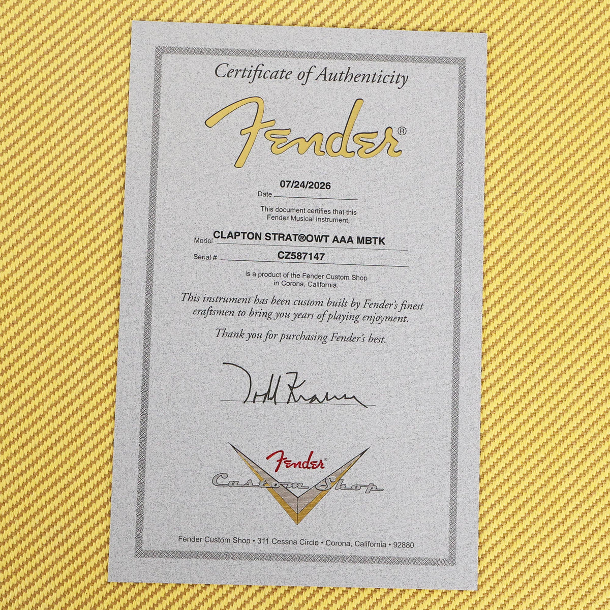 Fender Custom Shop Eric Clapton Stratocaster Masterbuilt Todd Krause Olympic White Flame Maple Neck — 11