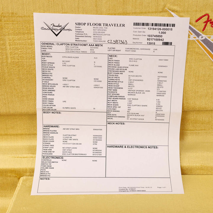 Fender Custom Shop Eric Clapton Stratocaster Masterbuilt Todd Krause Olympic White Flame Maple Neck