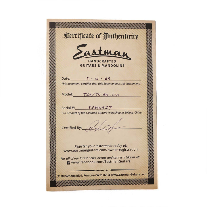 Eastman T64/TV Limited Edition Hollowbody Truetone Vintage Gloss Black