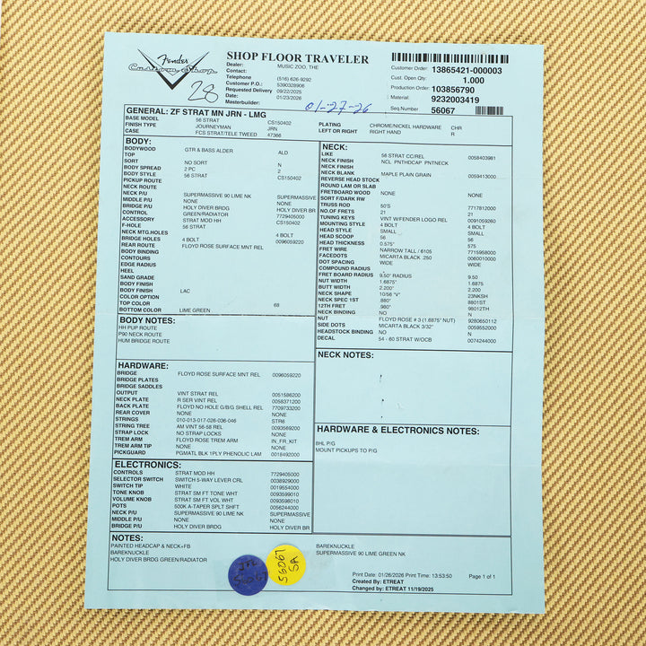 Fender Custom Shop PNZF Stratocaster Journeyman Relic Lime Green