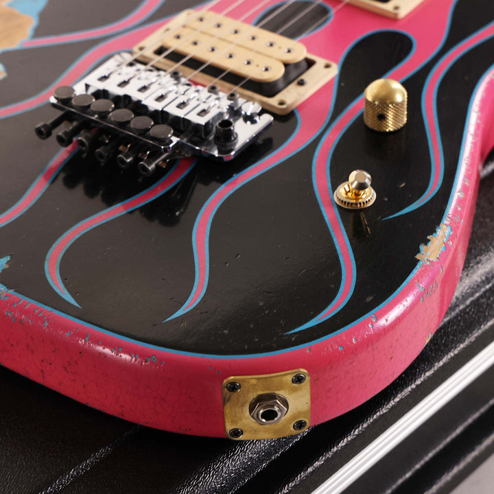 Charvel Custom Shop Graphic Nitro Relic San Dimas Masterbuilt Black and Magenta Flames