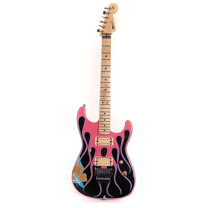 Charvel Custom Shop Graphic Nitro Relic San Dimas Masterbuilt Black and Magenta Flames