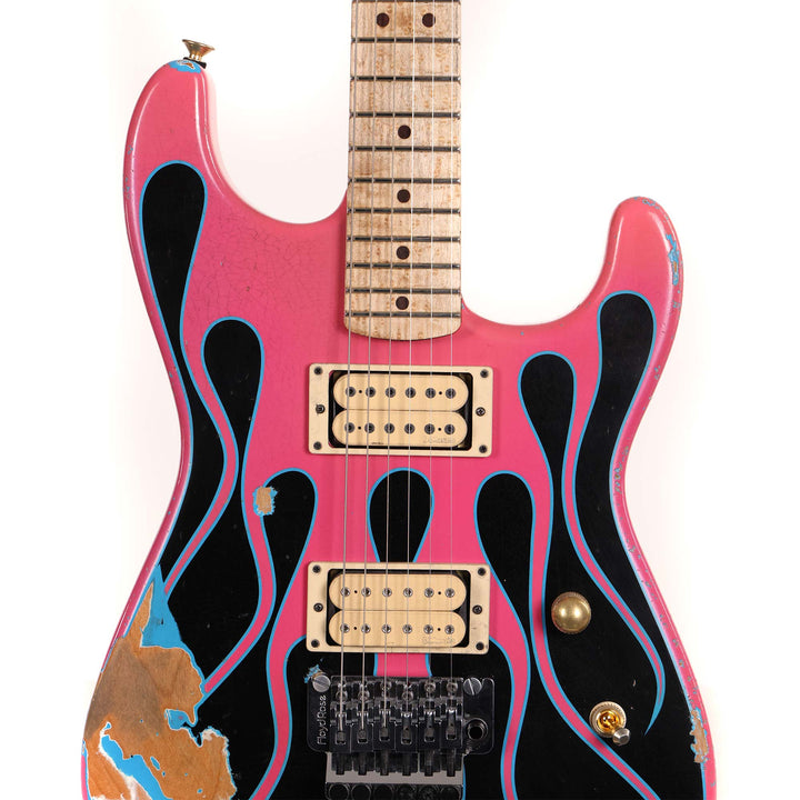 Charvel Custom Shop Graphic Nitro Relic San Dimas Masterbuilt Black and Magenta Flames