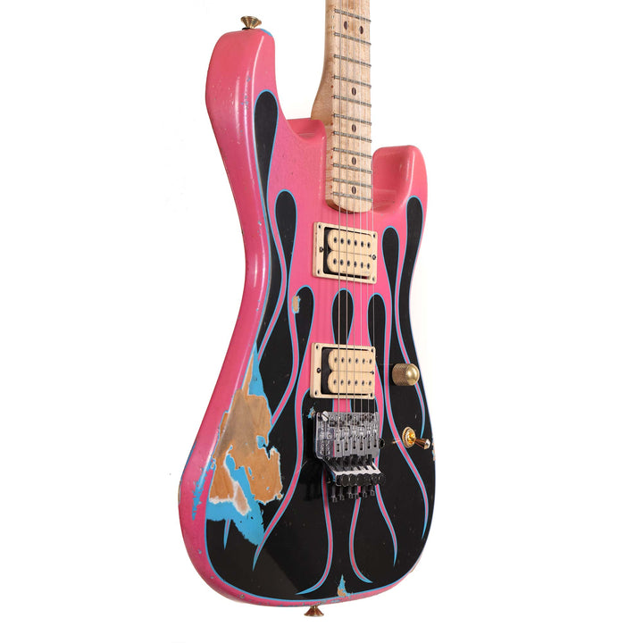 Charvel Custom Shop Graphic Nitro Relic San Dimas Masterbuilt Black and Magenta Flames