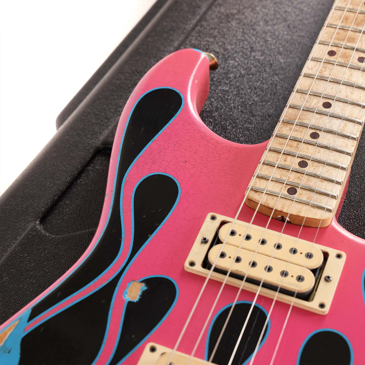 Charvel Custom Shop Graphic Nitro Relic San Dimas Masterbuilt Black and Magenta Flames