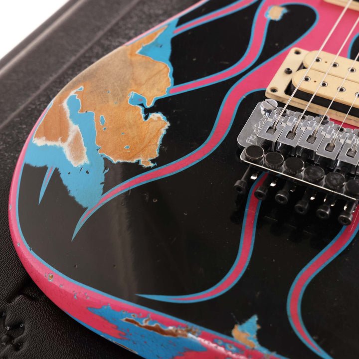 Charvel Custom Shop Graphic Nitro Relic San Dimas Masterbuilt Black and Magenta Flames