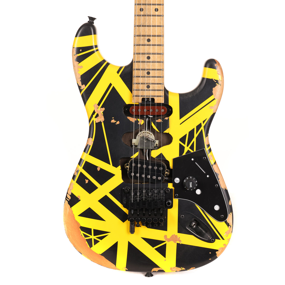 EVH Limited Edition Striped Series Frankenstein Frankie Aged Black and Yellow — 1