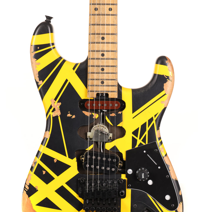 EVH Limited Edition Striped Series Frankenstein Frankie Aged Black and Yellow