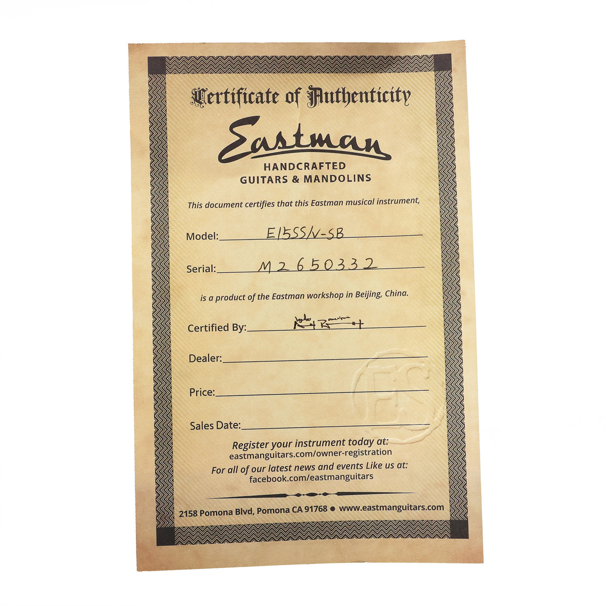 Eastman E15SS/V Dreadnought Acoustic Antique Sunburst — 10