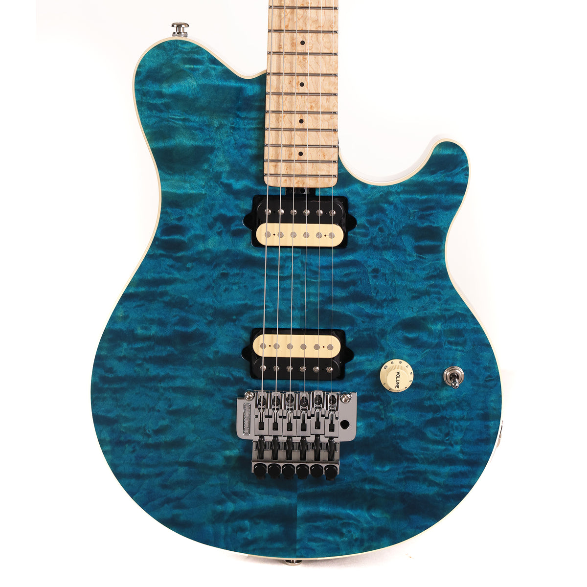 Ernie Ball Music Man 30th Anniversary Axis Guitar Translucent Blue Quilt Top — 2