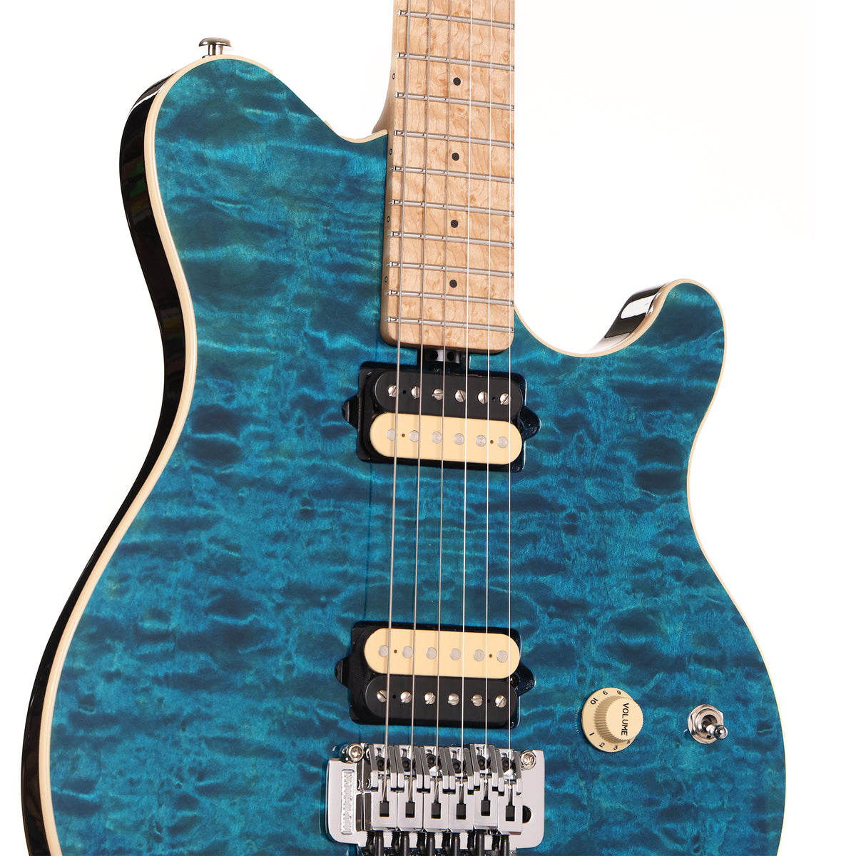Ernie Ball Music Man 30th Anniversary Axis Guitar Translucent Blue Quilt Top — 5