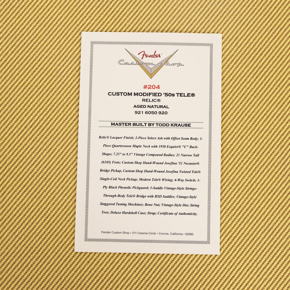 Fender Custom Shop '50s Telecaster Aged Natural Masterbuilt Todd Krause 2026 VIP Dealer Event — 16