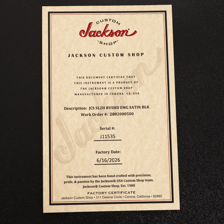 Jackson Custom Shop SL2H Satin Black Reverse Headstock