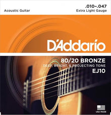 D'Addario 80/20 Bronze Acoustic Strings (Extra Light 10-47)