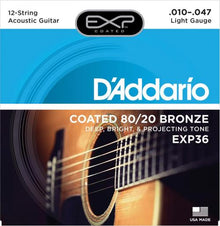 D'Addario EXP Coated 80/20 Bronze 12-String Acoustic Strings (Light 10-47)