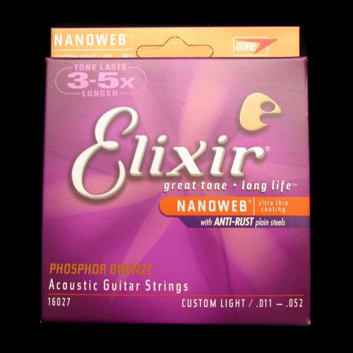 Elixir Nanoweb Phosphor Bronze Acoustic Strings (Custom Light 11-52)