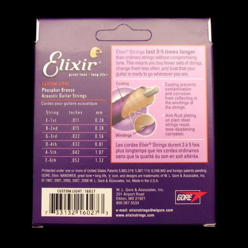 Elixir Nanoweb Phosphor Bronze Acoustic Strings (Custom Light 11-52)