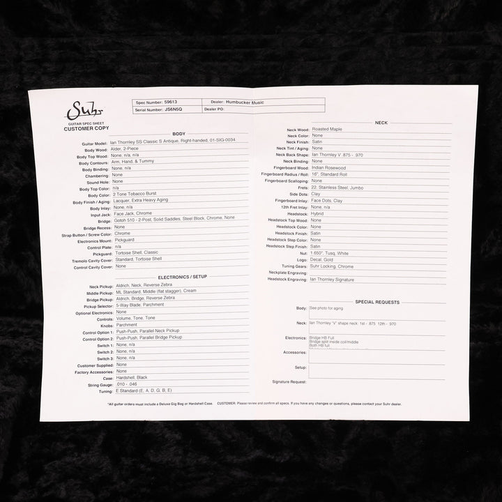 Suhr Ian Thornley SS Classic S Antique 2-Tone Tobacco Burst Used