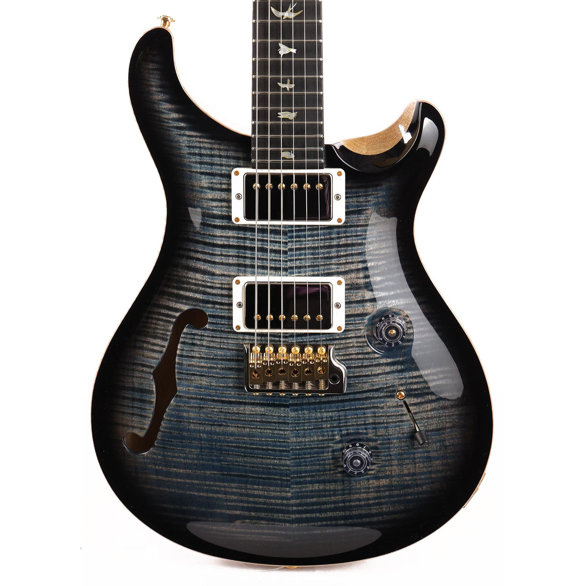PRS Custom 24 Semi-Hollow Wood Library 10-Top Flame Maple and Korina Faded Whale Blue Smokeburst 2021 — 1
