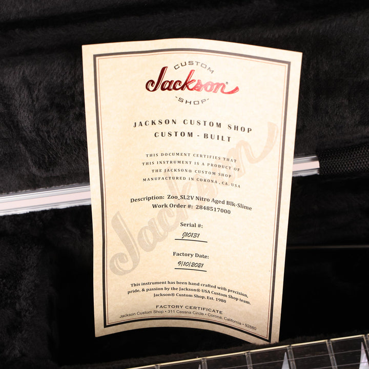 Jackson Custom Shop SL2H-V Soloist Nitro Aged Black over Slime Green 2021
